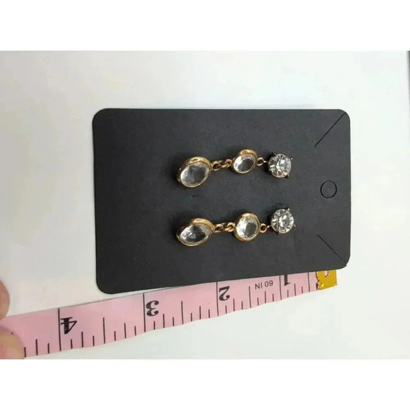 1928 Gold Tone Crystal Dangle Vintage Earrings Bundle - Clear Rhinestone Stones - Picture 7 of 9